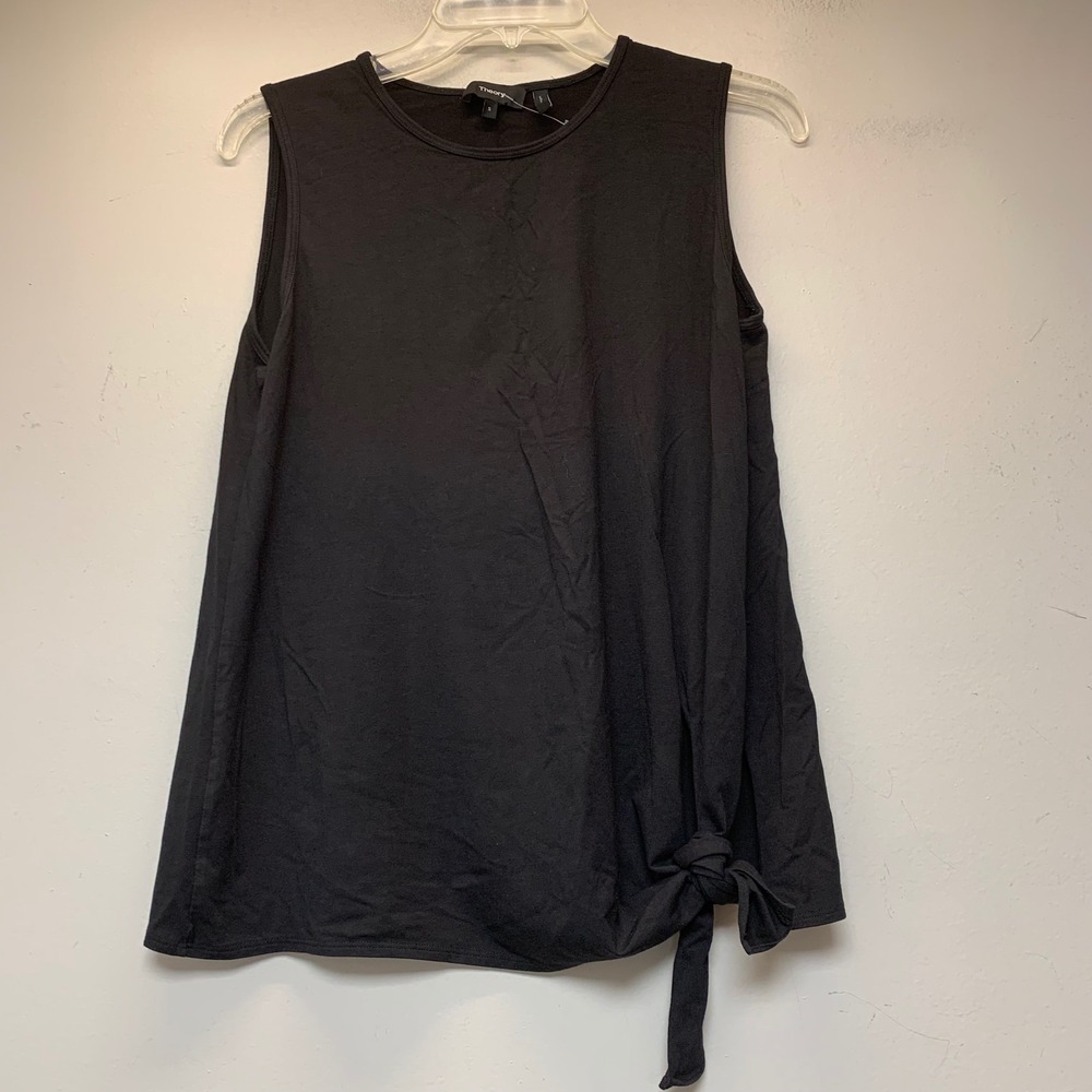 Theory Serah SL K Rubric Tank Top Womens S Black Excellent Side Tie Pima Cotton